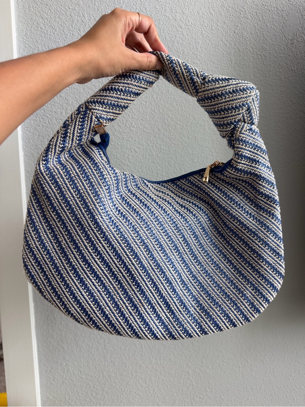 Melie Bianco Woven Blue and White Hobo Bag